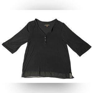 Donna Karan Classic Lounge Tee In Black Relaxed Style 3/4 Sleeves Size Small